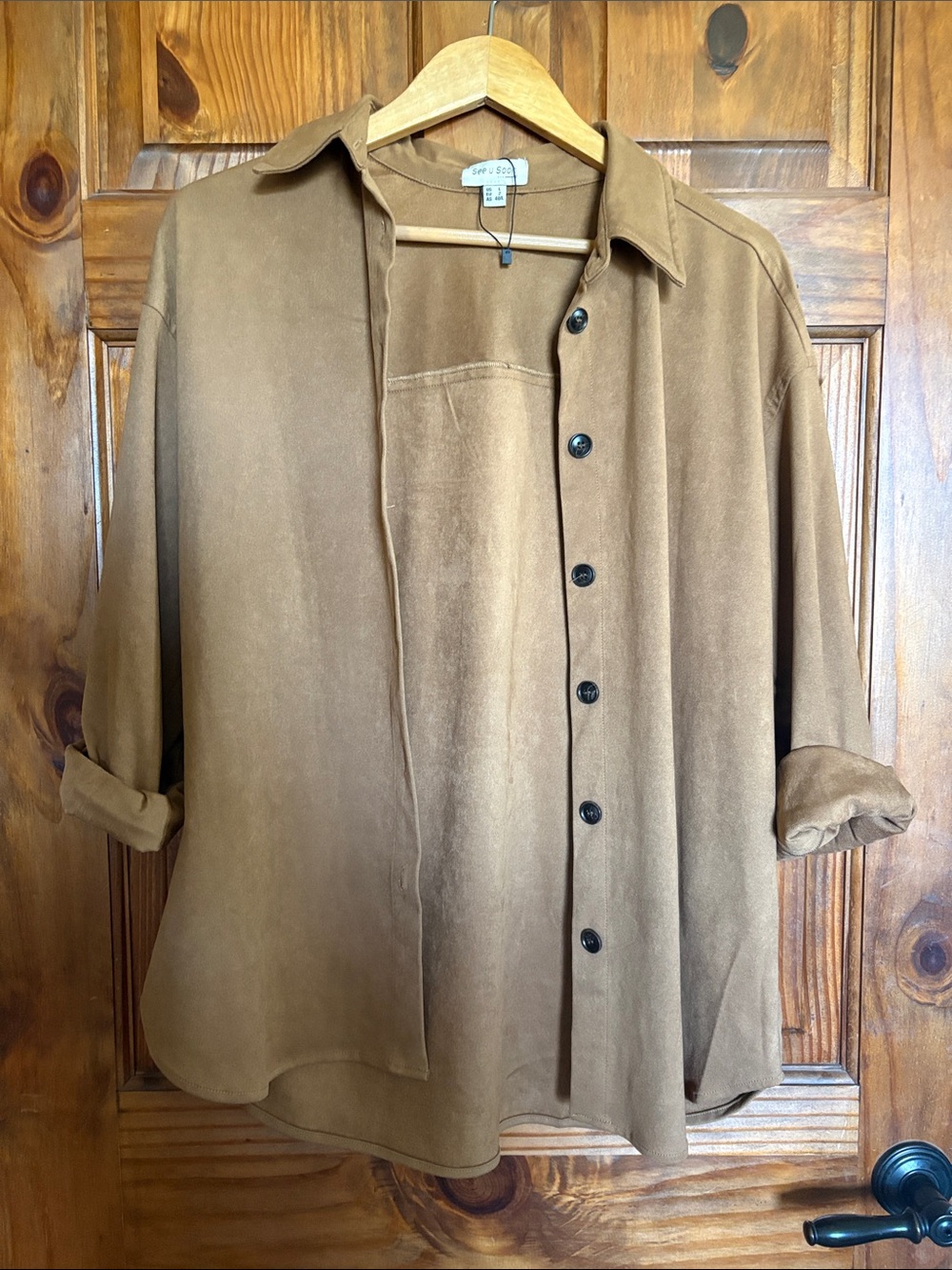 Tan Utility Button Front Shirt Jacket Shacket Size large